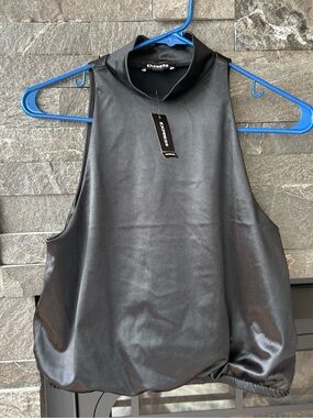 NWT Express Black Satin Mock Neck Sleeveless Top